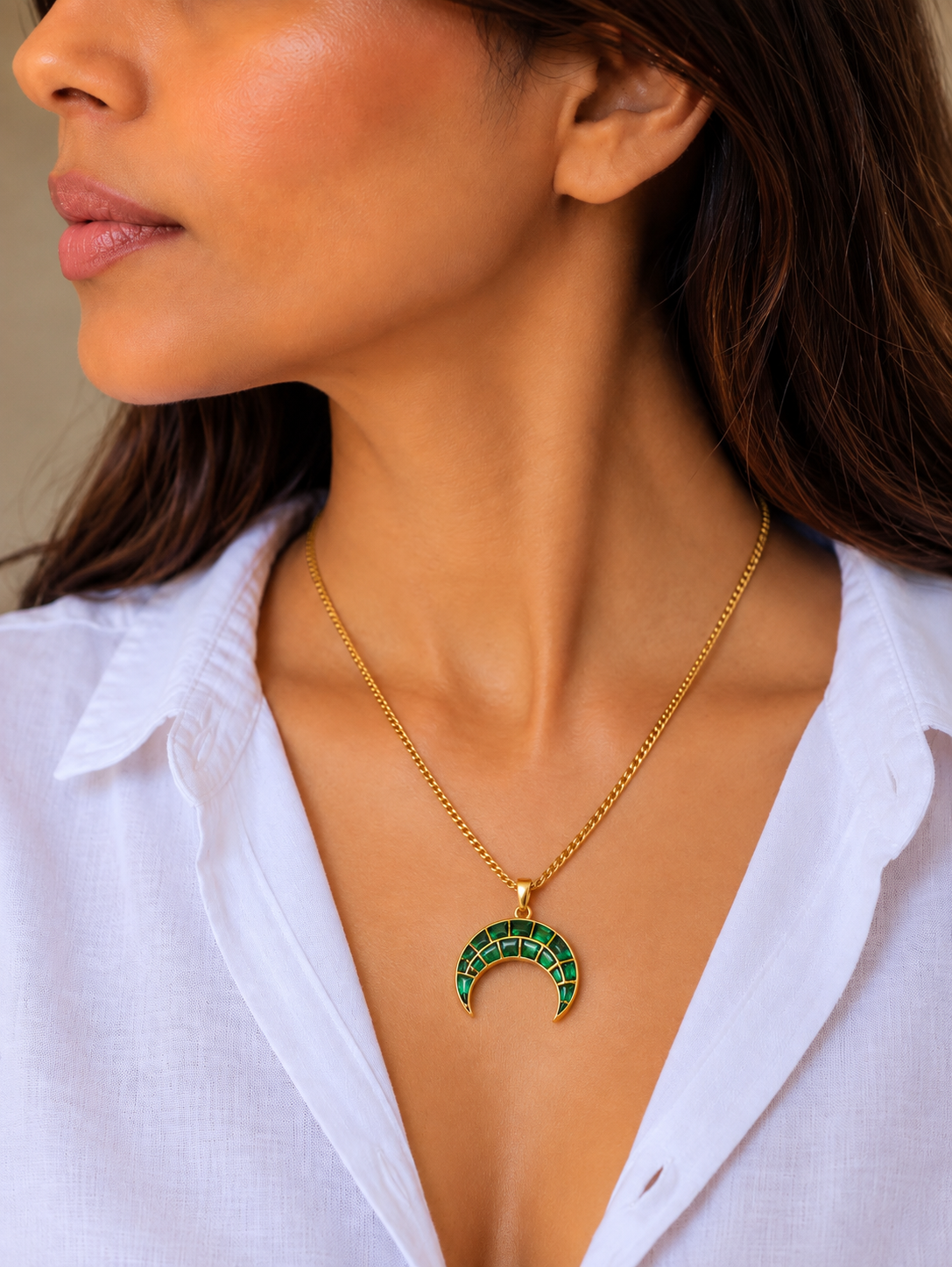 Emerald Crescent Pendant