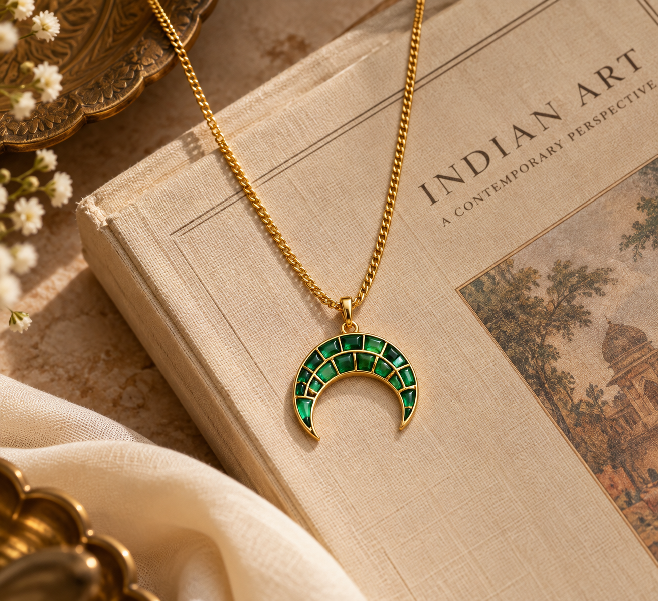 Emerald Crescent Pendant