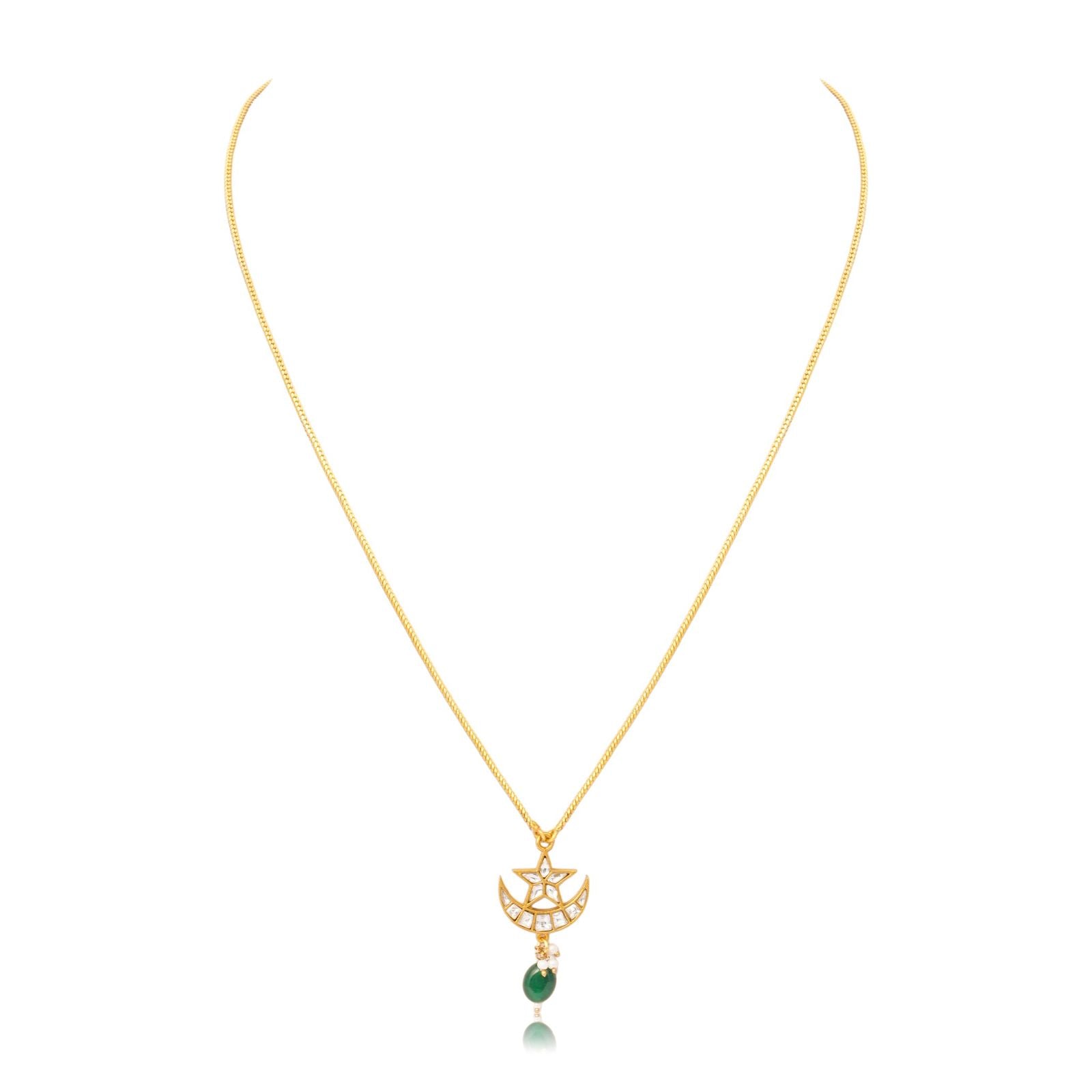 Meenakari Fish Pendant - turquoise on gold curb chain