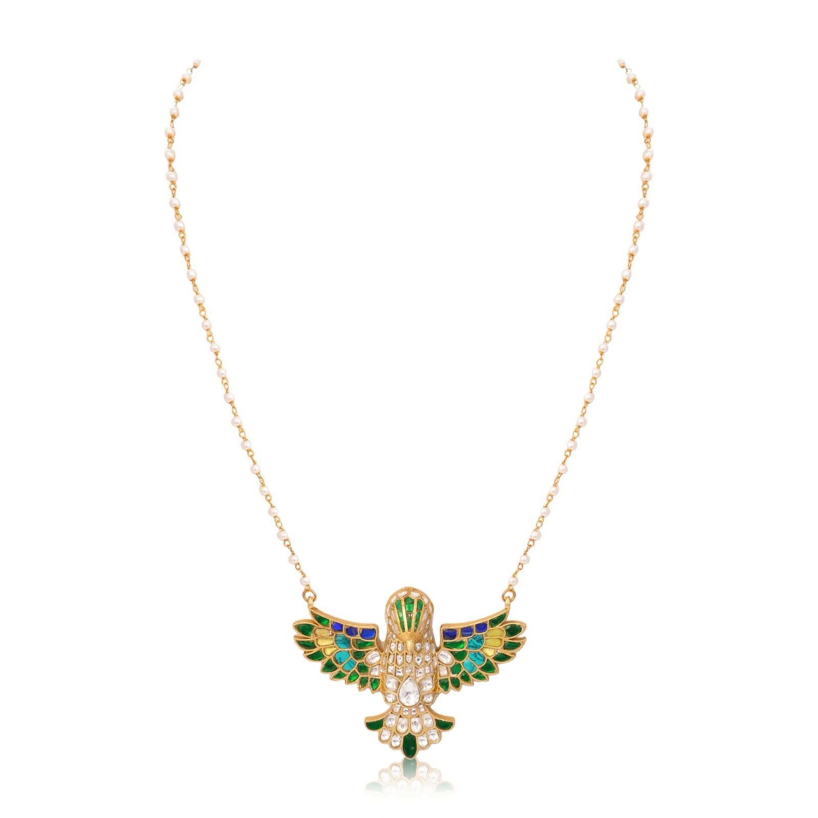 Meenakari Garuda Eagle Pendant Necklace - full length view