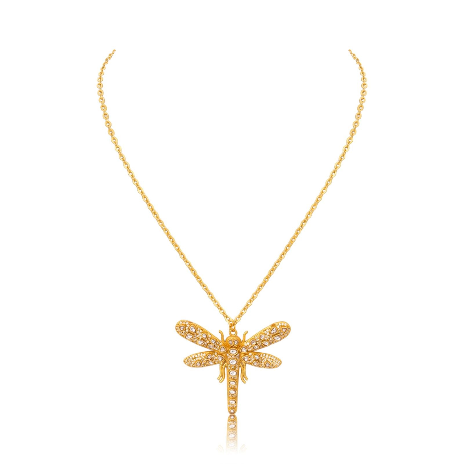 Polki Dragonfly Pendant Necklace - close up