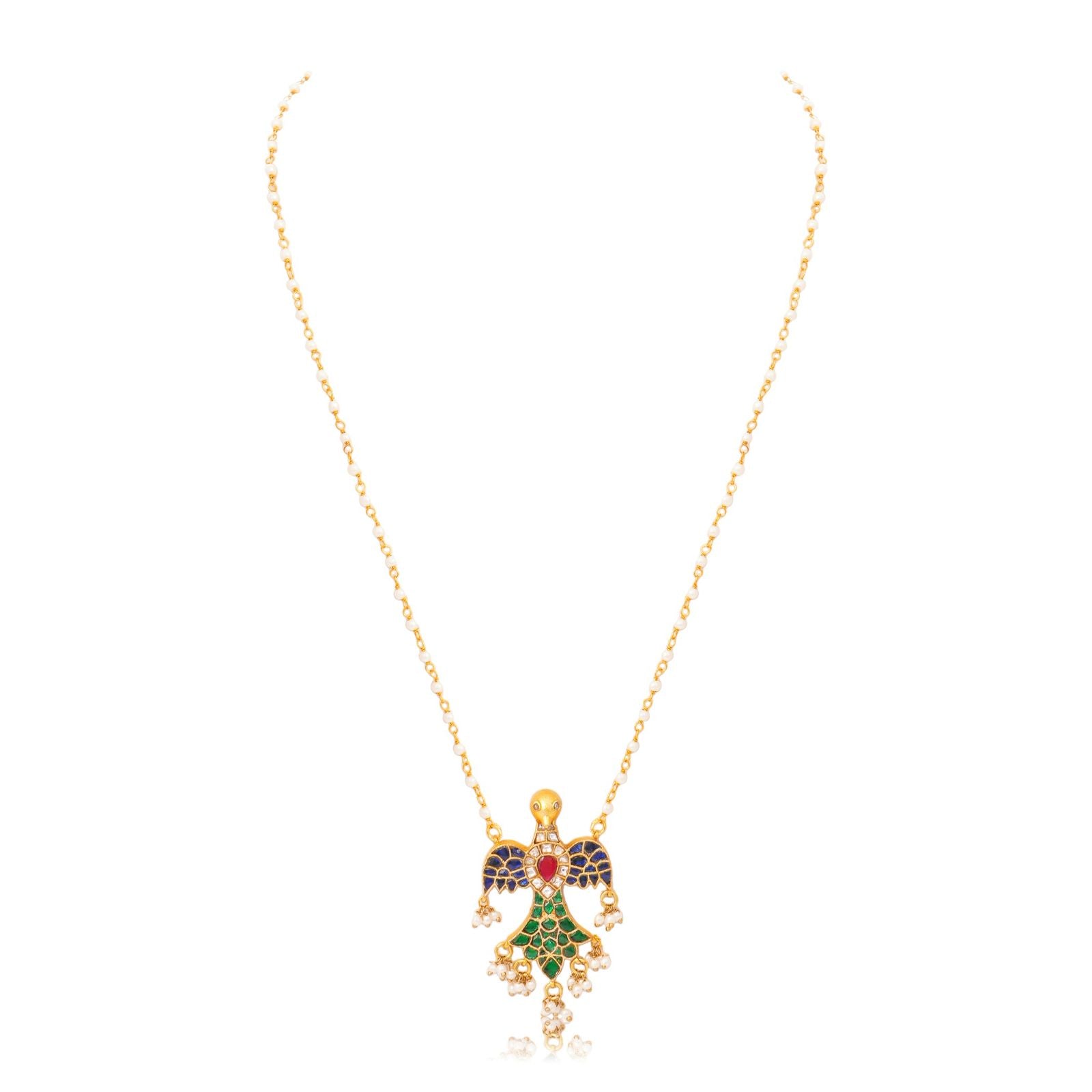 Polki Dragonfly Pendant Necklace - front view
