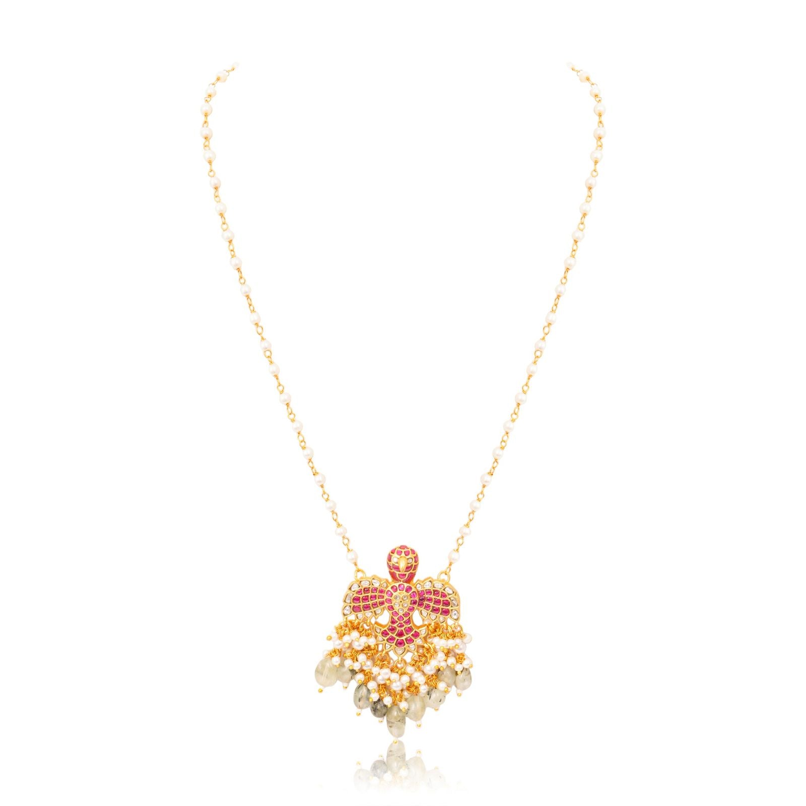 Polki Dragonfly Pendant Necklace - full length