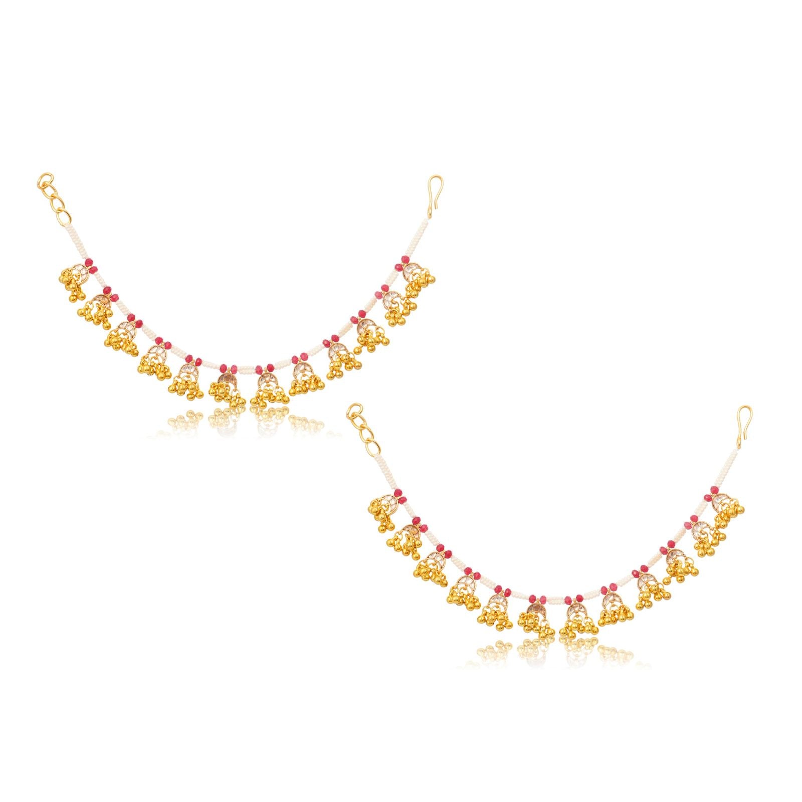 Ruby & Gold Ghungroo Payal - pair view