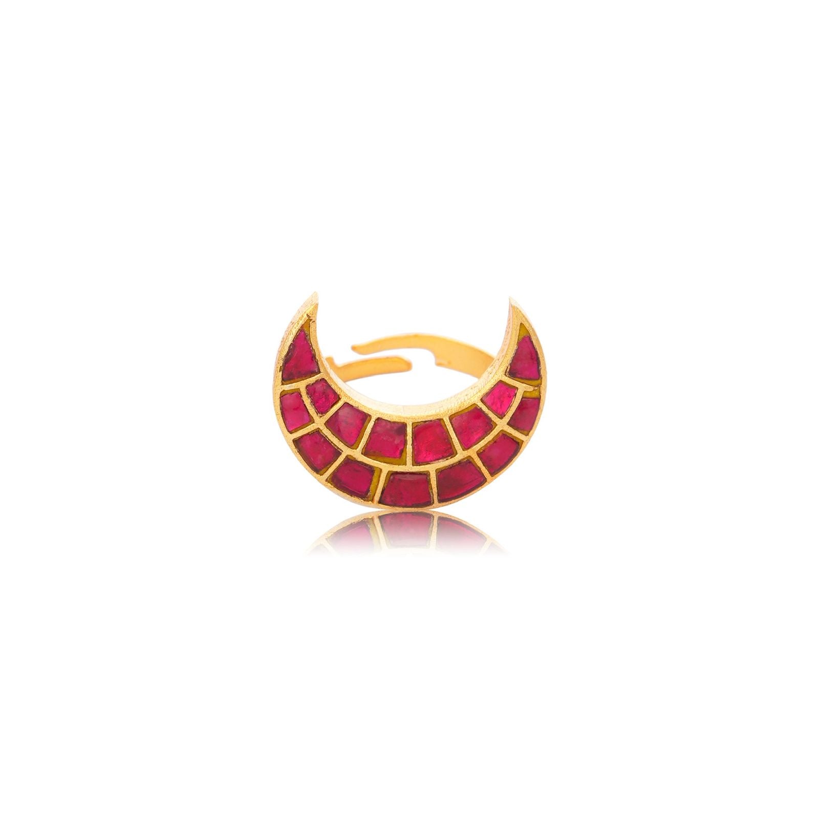 Ruby Crescent Chand Ring - front view