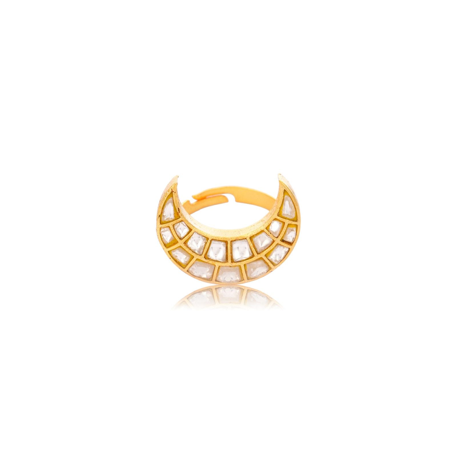 Polki Crescent Chand Ring - front view